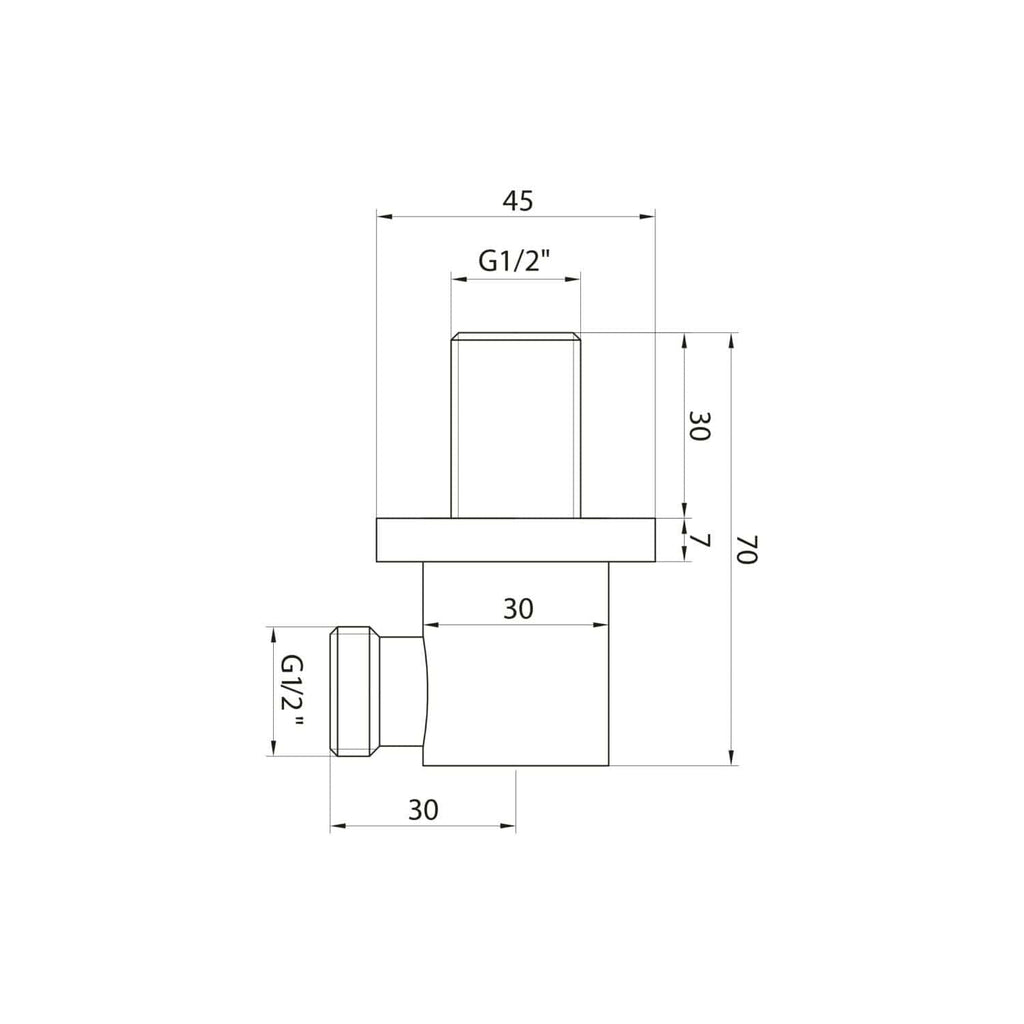 High-quality shower valve technical drawing for bathroom installation, featuring precise measurements and G1/2" connection size, ideal for modern bathroom renovation projects.