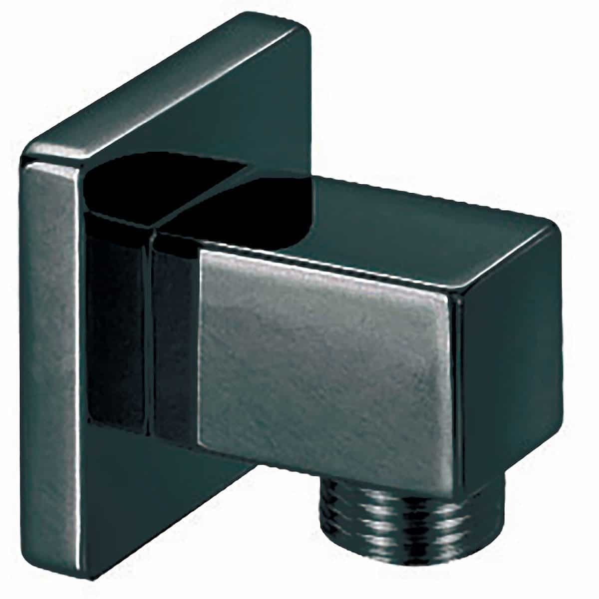 Brass shower arm connector for bathroom plumbing fixtures, durable and corrosion-resistant steel type.