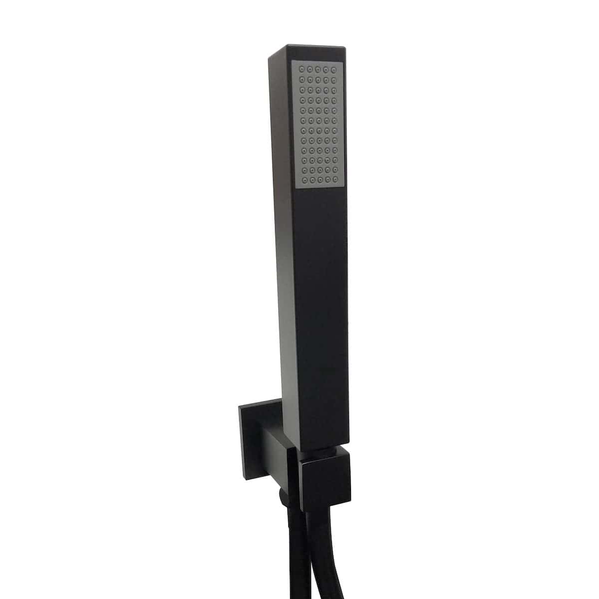 Sleek black handheld shower with multiple spray settings for a luxurious bathroom experience. Modern design, easy installation, perfect for contemporary bathrooms.