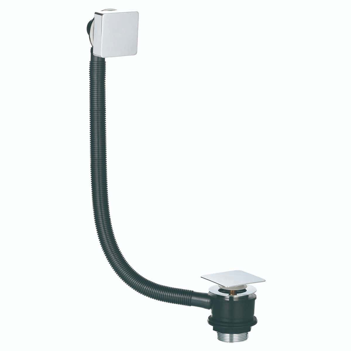 Flexible basin waste with overflow pipe and chrome finish for modern bathroom sinks.