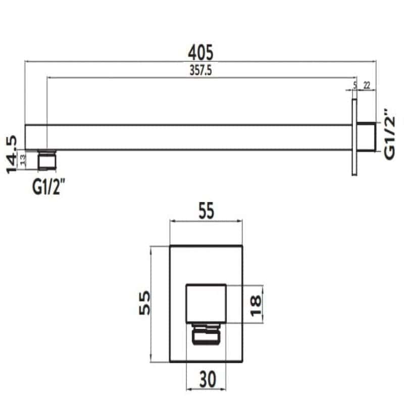 Sleek modern shower head with detailed technical specifications for efficient bathroom upgrade.