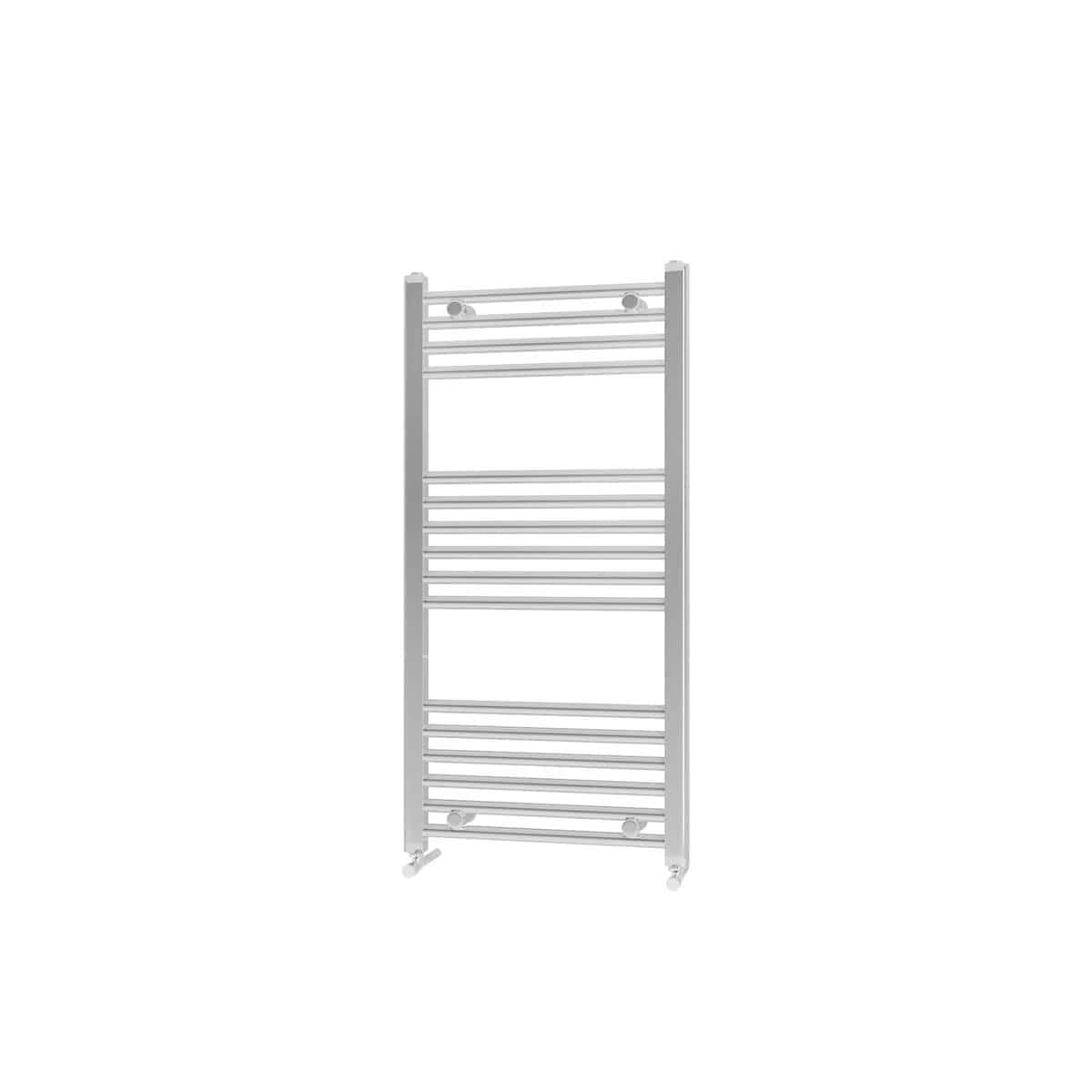 Modern white heated towel rail from Bubly Bathrooms, ideal for bathroom heating, drying towels, and adding style. Made of durable materials with easy installation. Perfect for contemporary bathrooms.