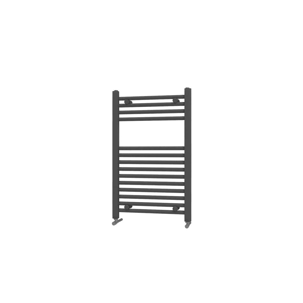 Stylish black towel radiator, perfect for modern bathrooms, provides efficient heating and drying solutions with sleek design and easy mobility on castor wheels.