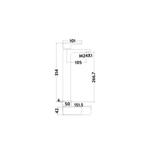 High-quality bathroom tap technical drawing with detailed dimensions and specifications for Bubly Bathrooms.