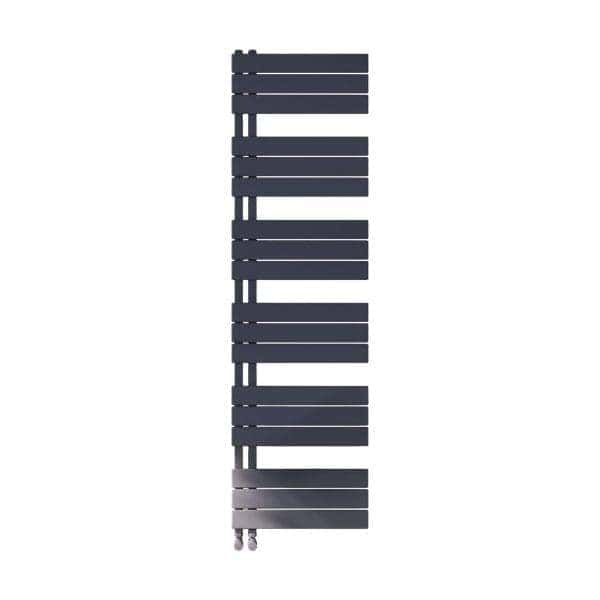 Radiator for bathroom heating, modern black towel radiator, Bubly Bathrooms UK, contemporary bathroom heating solution, stylish towel warmer for bathroom decor.
