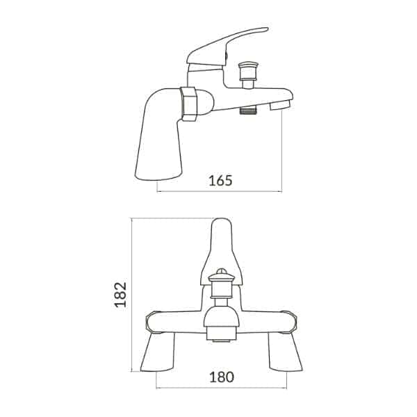 Kitchen mixer tap technical drawing with measurements, ideal for bathroom or kitchen installation plans.