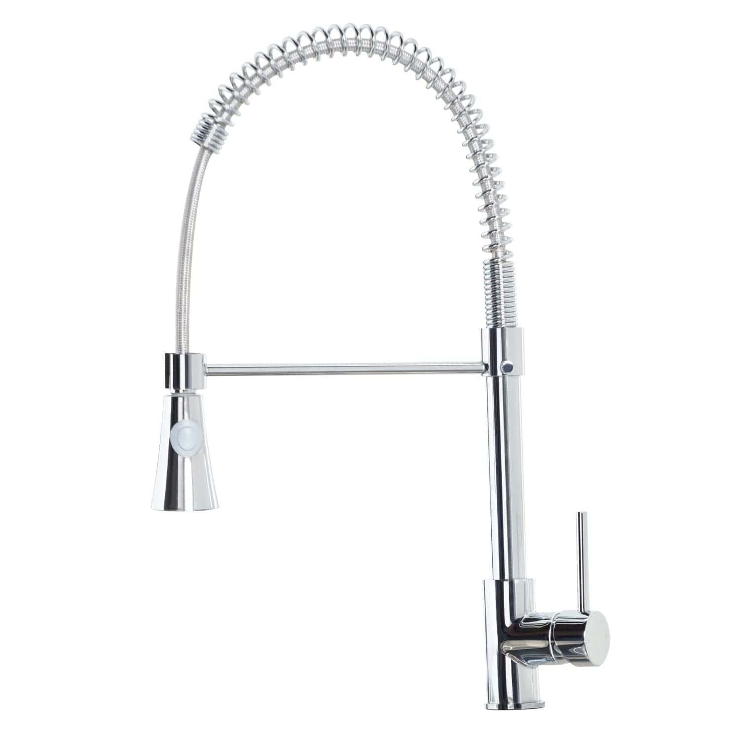 Sleek stainless steel kitchen tap with spring coil design, pull-down sprayer, and modern finish, ideal for high-performance kitchens and contemporary bathroom projects.