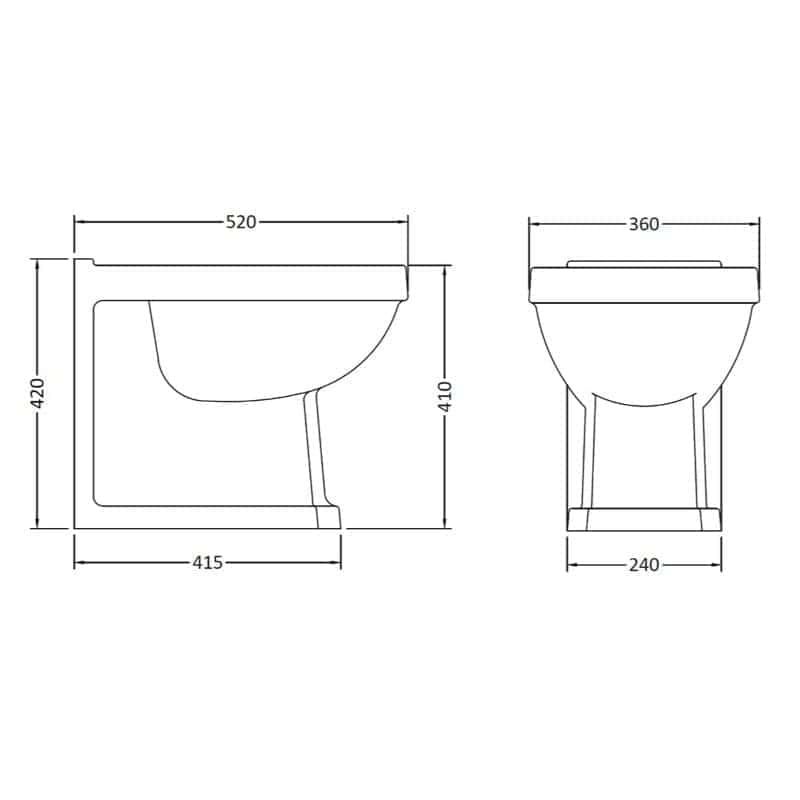 Schematic technical drawing of a modern bidet toilet with precise dimensions for bathroom renovation and design.