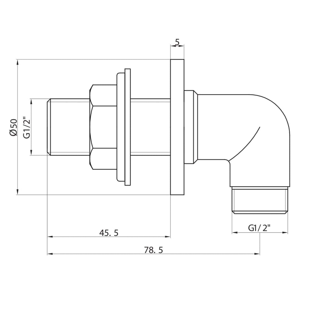 Heavy-duty plumbing pipe fitting with detailed technical drawing, including dimensions and threading specifications for bathroom installation and repair.