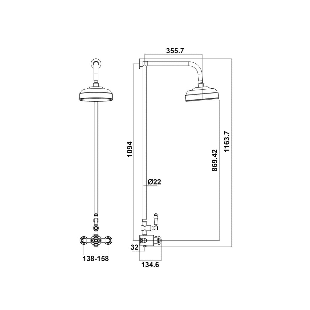 High-quality bathroom shower system technical drawing with detailed measurements, perfect for modern bathroom renovation and plumbing installation. Ideal for bathroom design professionals.