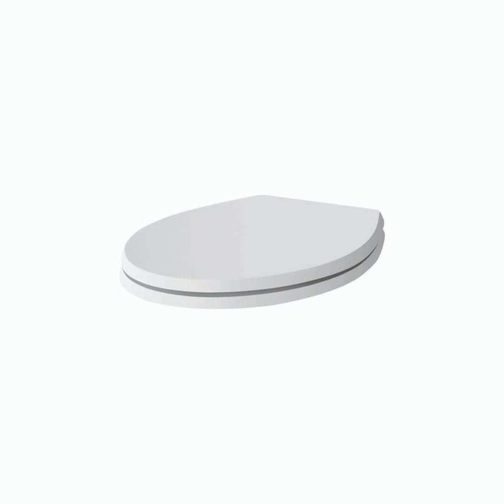 Toilet seat in modern bathroom, white ceramic toilet seat with soft-close lid. Stylish and comfortable, ideal for contemporary Bubly Bathrooms installations.
