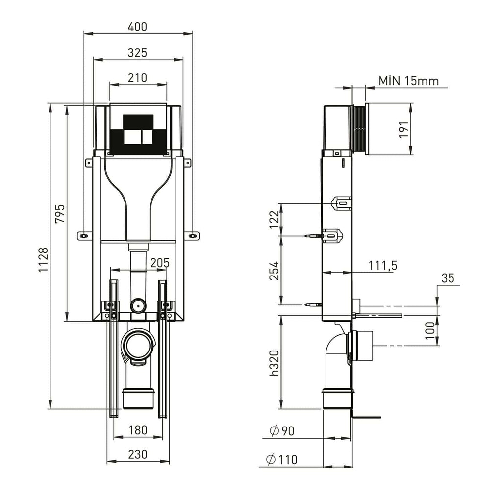 High-quality wall-mounted toilet frame with detailed technical measurements, ideal for bathroom installation and renovation projects, ensuring optimal support and installation precision.