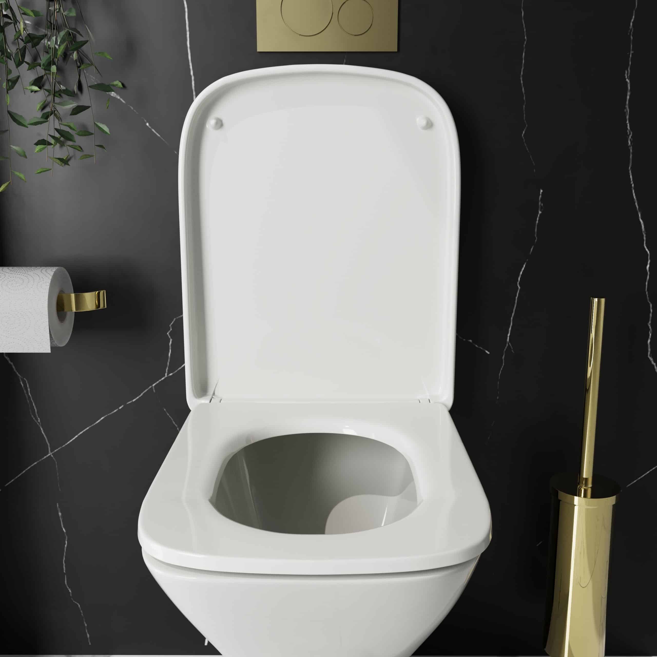 Toilet with modern white ceramic design in contemporary bathroom setting, showcasing Bubly Bathrooms' high-quality sanitary fixtures and accessories, ideal for bathroom renovation or upgrade.