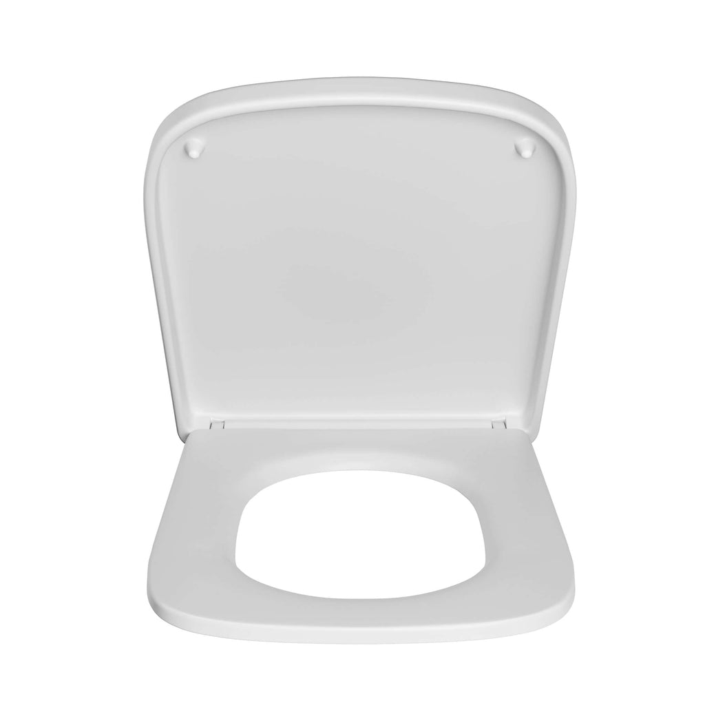 Lightweight white toilet seat with soft-close lid, ideal for modern bathrooms, advanced hygiene, and comfort, compatible with various toilet models from Bubly Bathrooms.