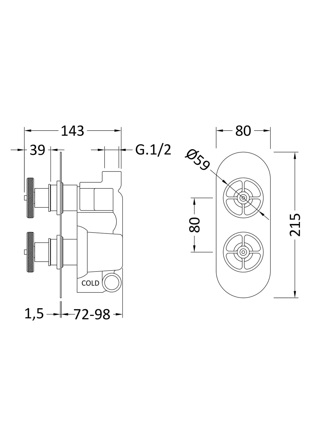 High-quality technical drawing of Bubly Bathrooms mixer tap with precise dimensions for bathroom renovation and plumbing installation.