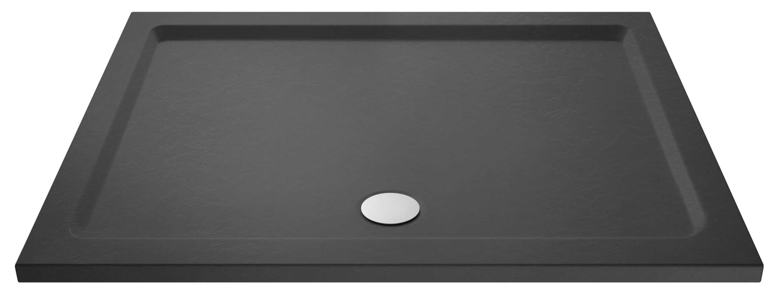 Sleek black bathroom shower tray with integrated drain, modern design for stylish and functional wet room solutions. Durable, easy to clean, perfect for contemporary bathroom renovations.