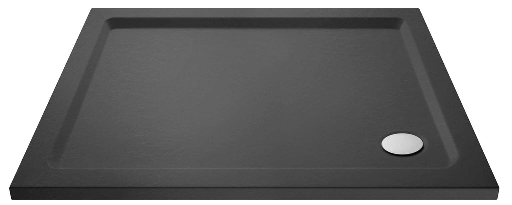 Sleek black bathroom shower tray with modern design and durable surface for stylish bathroom upgrades. Perfect for contemporary bathroom shower enclosures.