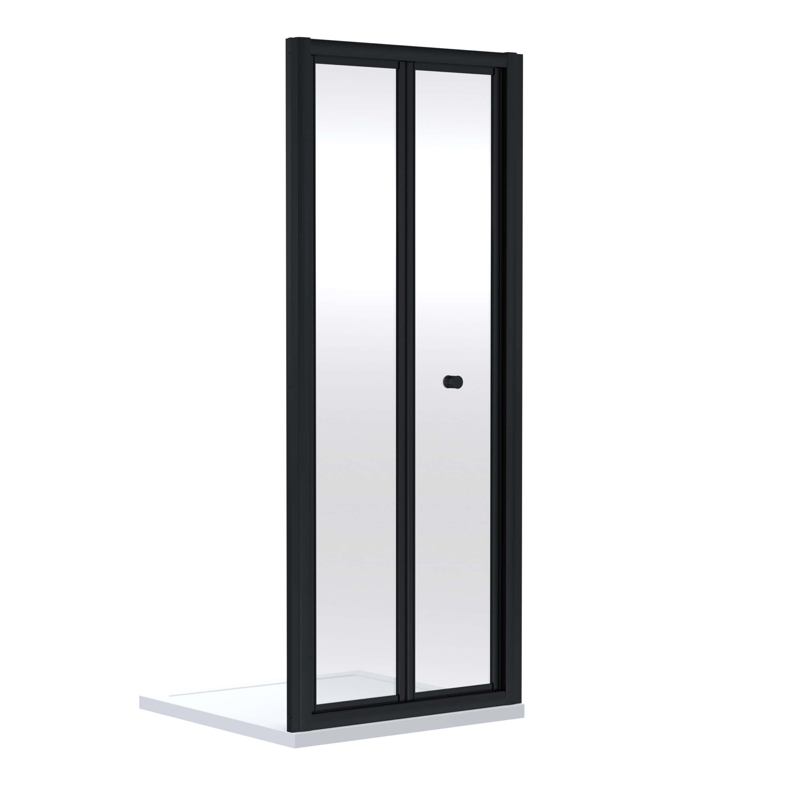 Sleek black-framed shower enclosure with a single sliding door, perfect for modern bathrooms. Durable, easy-clean glass panels for a stylish and functional shower solution.