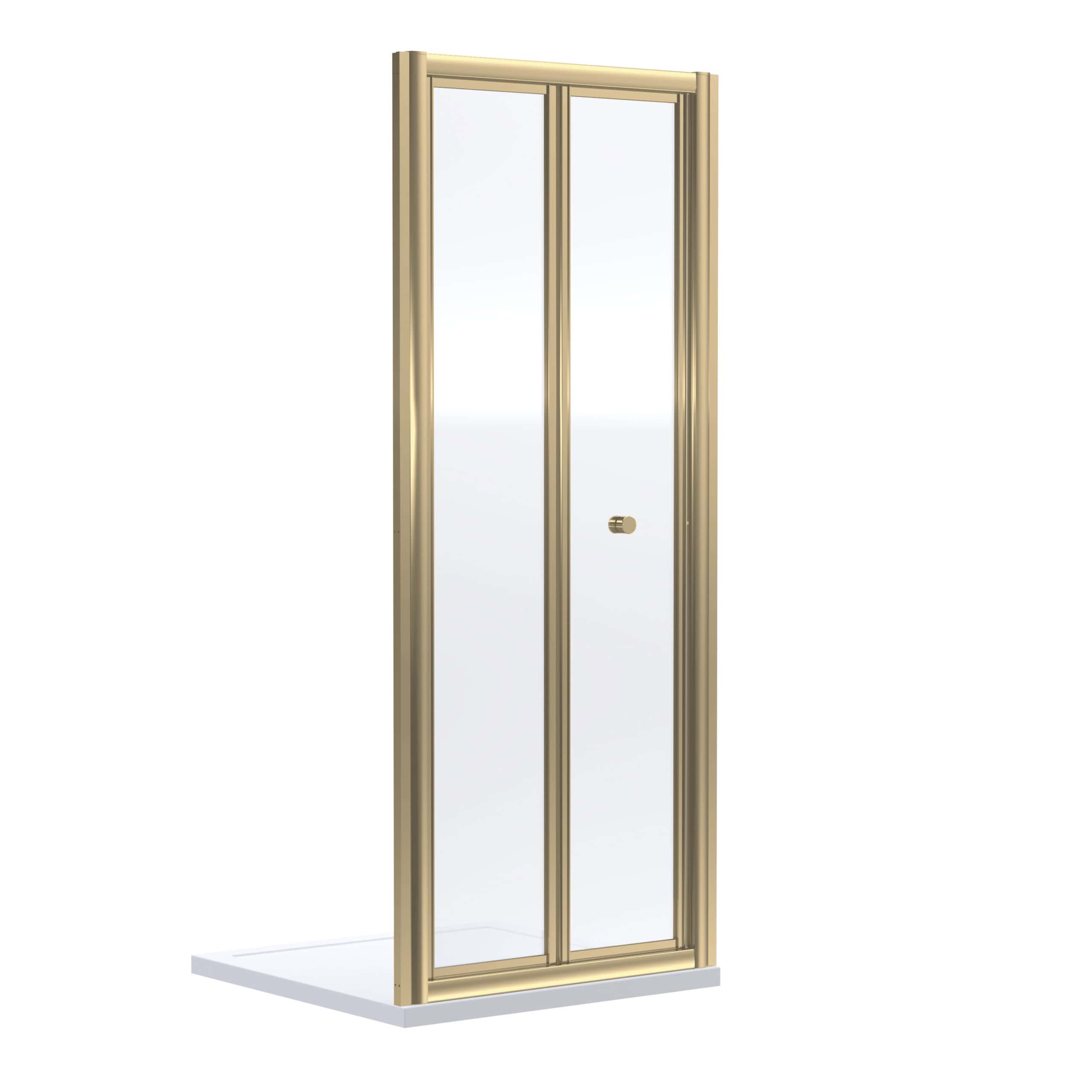 Elegant gold framed shower enclosure with clear glass panels, modern design ideal for contemporary bathrooms, durable and stylish for a luxurious shower experience.