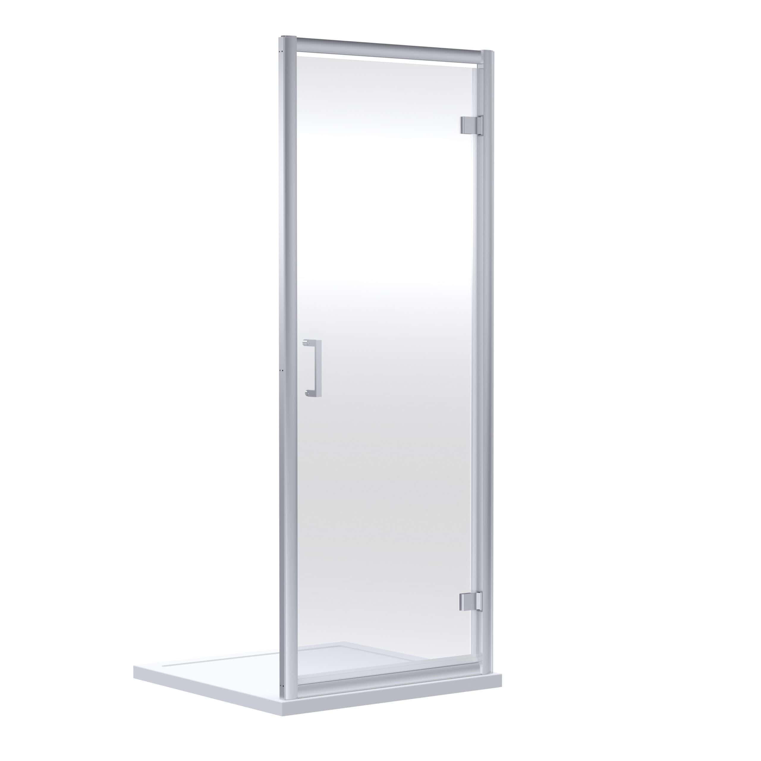 Transparent shower enclosure with aluminium frame and clear glass for modern bathroom designs.