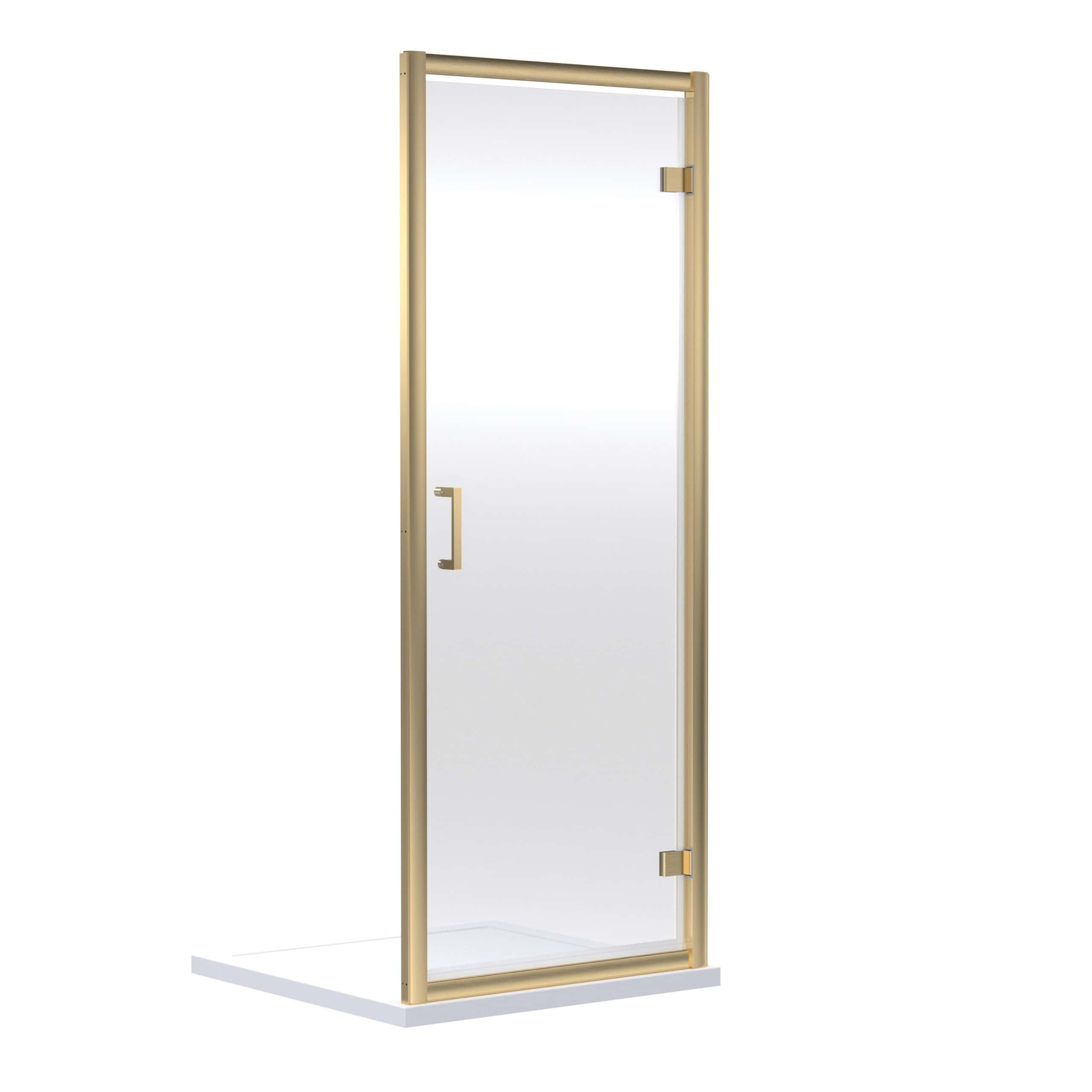 Stylish frameless glass shower enclosure with brass accents, perfect for modern bathroom renovations and waterproofing needs. Durable and easy to clean.