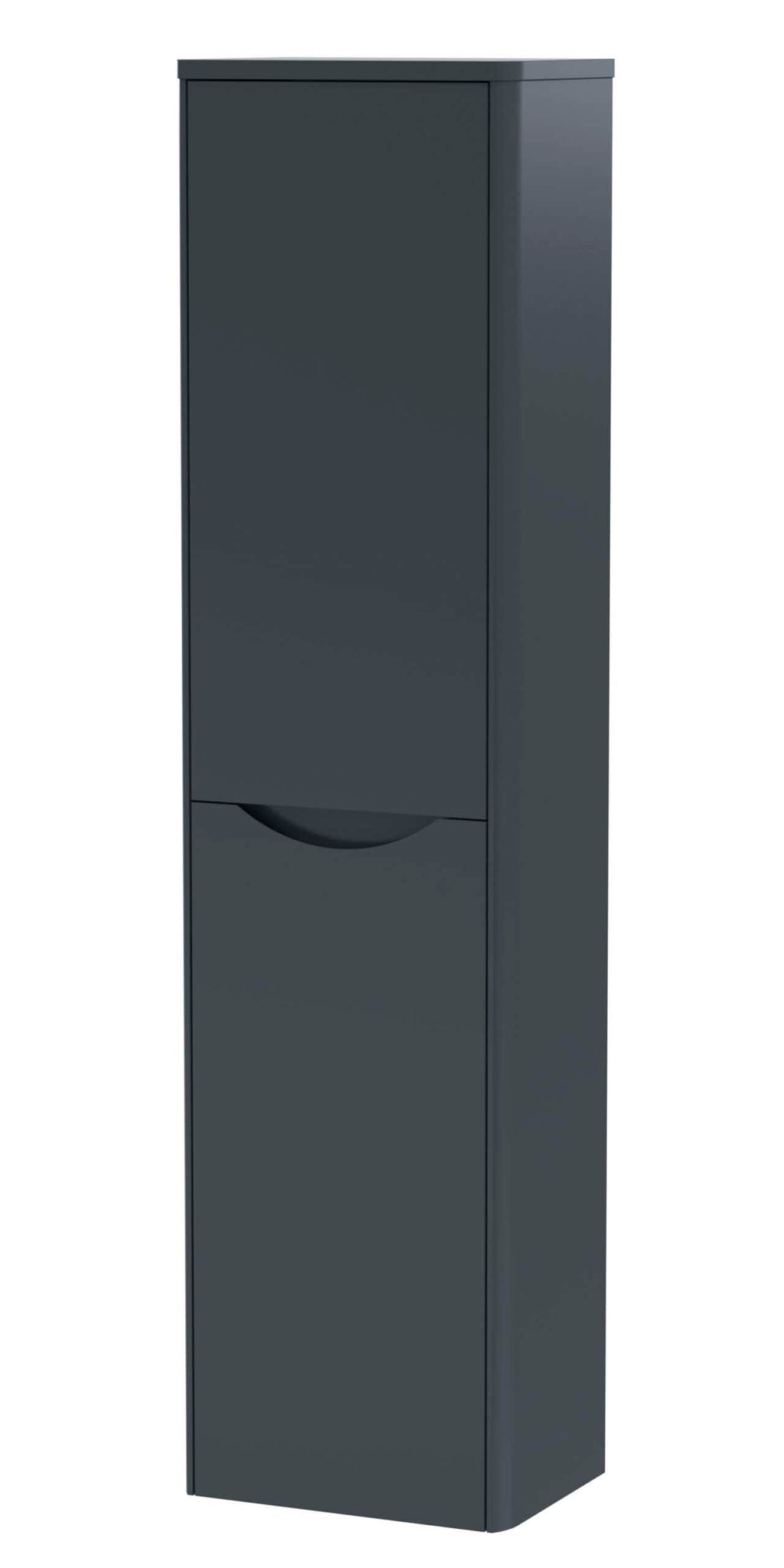 Sleek navy blue bathroom storage cabinet with modern minimalist design, ideal for organising toiletries and cleaning supplies, perfect for contemporary bathroom interiors.