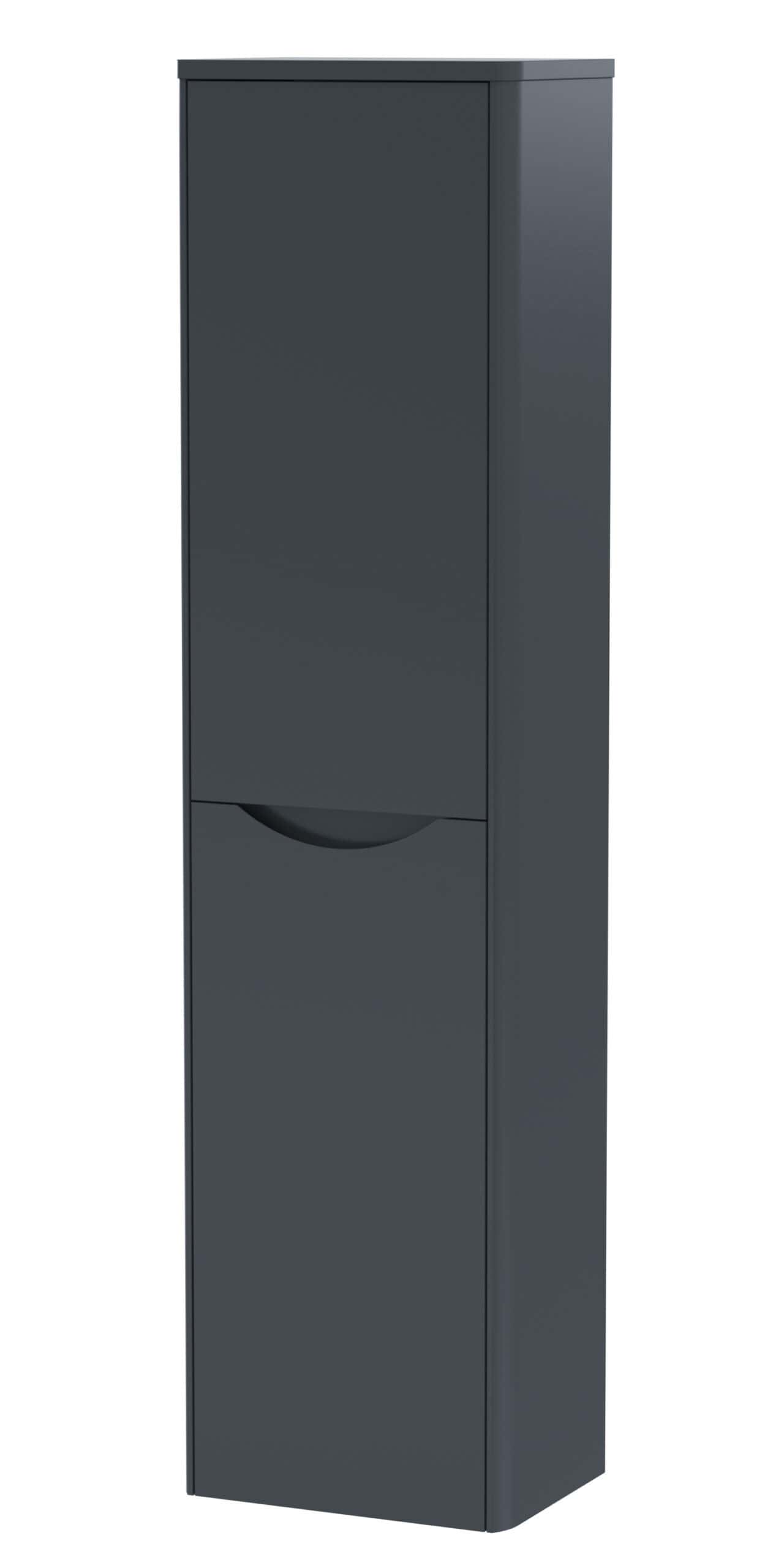 Sleek navy blue bathroom storage cabinet with modern minimalist design, ideal for organising toiletries and cleaning supplies, perfect for contemporary bathroom interiors.