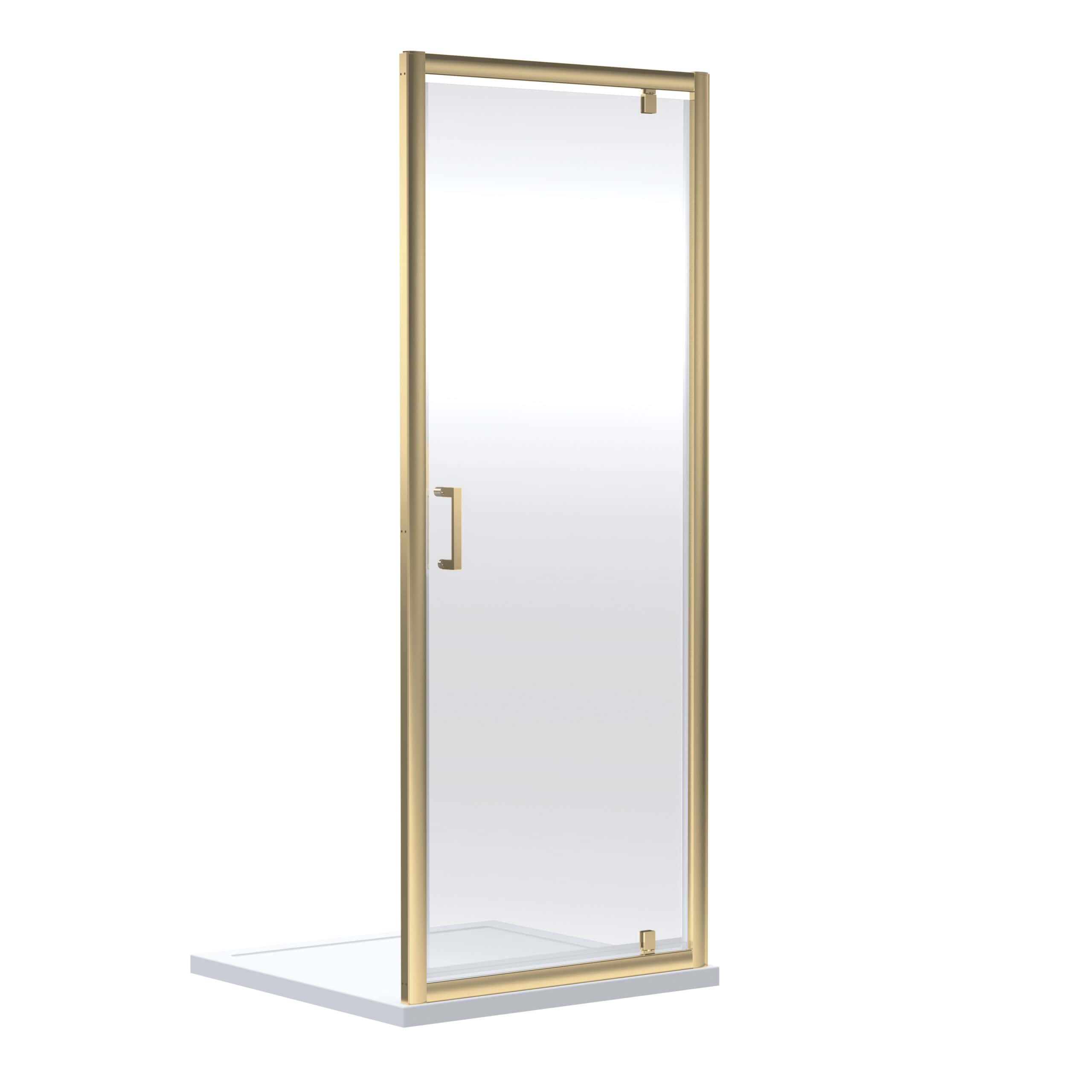 Sleek glass shower enclosure with gold frame, ideal for modern bathrooms, featuring a stylish door handle and durable design. Perfect for enhancing bathroom aesthetics and functionality.