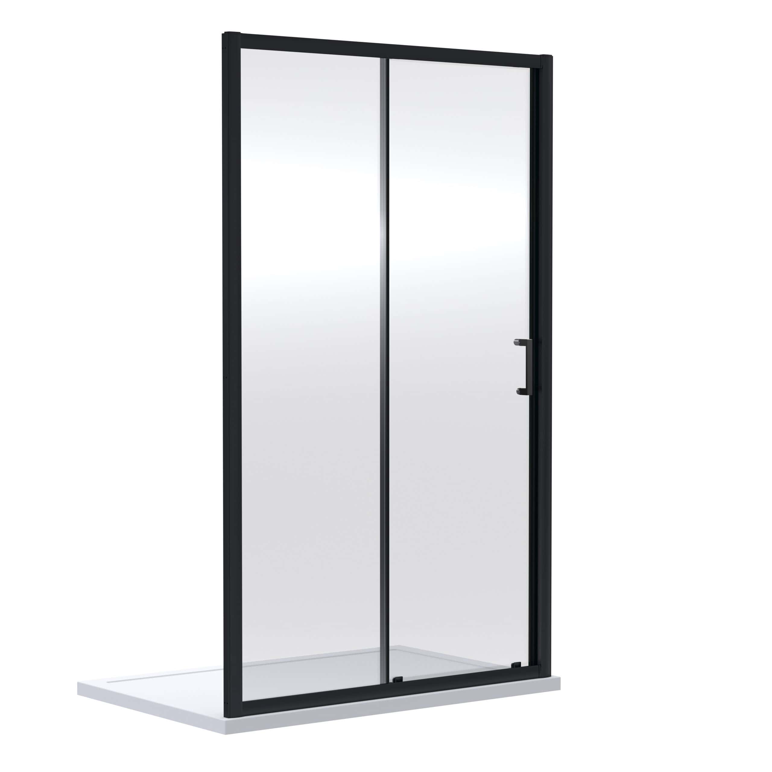 Elegant black-framed shower enclosure with clear glass panels, designed for modern badkamer renovations and bathroom upgrades. Perfect for creating a sleek, stylish shower space in your home.