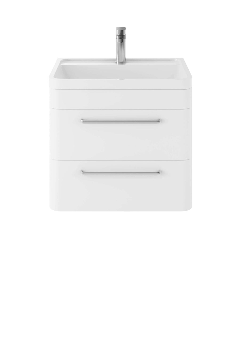 White bathroom vanity with integrated sink and chrome tap, modern bathroom furniture for stylish bathroom design.