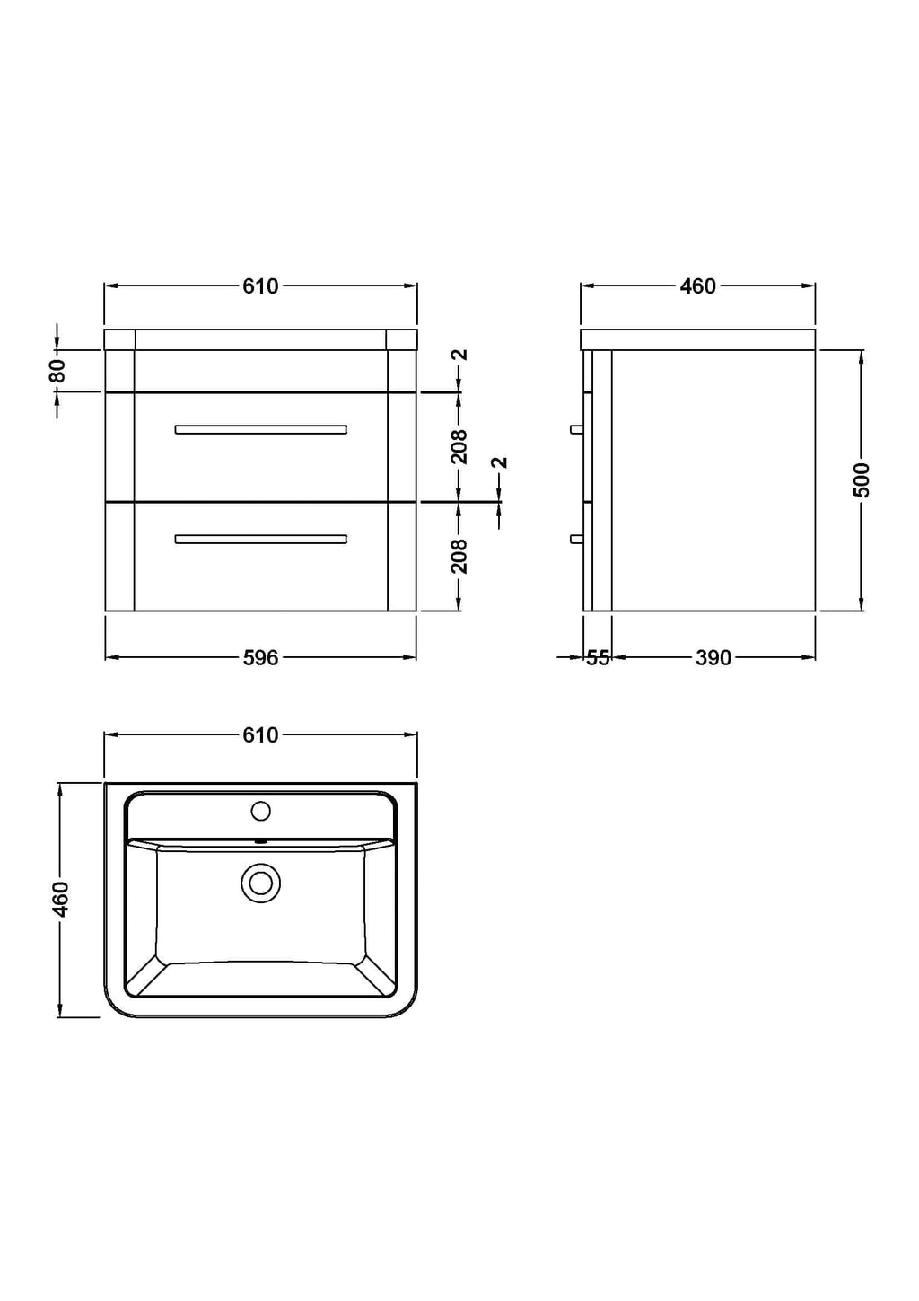 Sleek modern bathroom vanity with two drawers, designed for optimal storage and style in contemporary bathrooms. Perfect for organising toiletries and enhancing bedroom or bathroom decor.