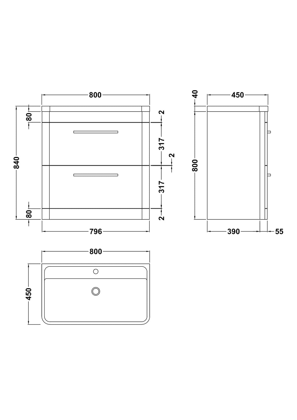 Elegant bathroom vanity unit with ample storage, sleek design, and durable finish, perfect for modern Bubly bathrooms. Features detailed technical drawings with precise measurements for custom fitting.