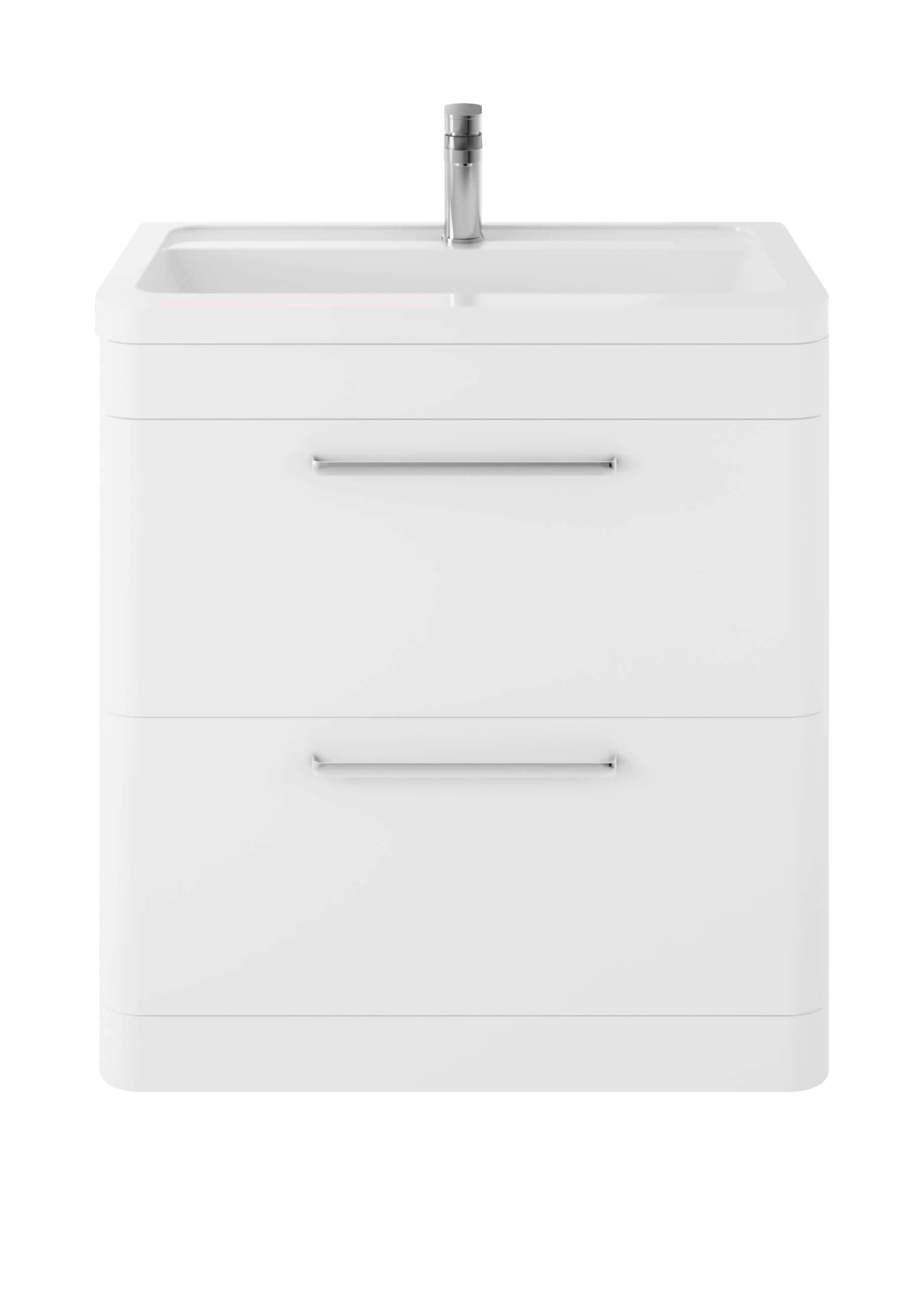 Sleek white bathroom vanity with integrated sink and chrome tap, modern bathroom furniture for stylish and functional bathroom design.