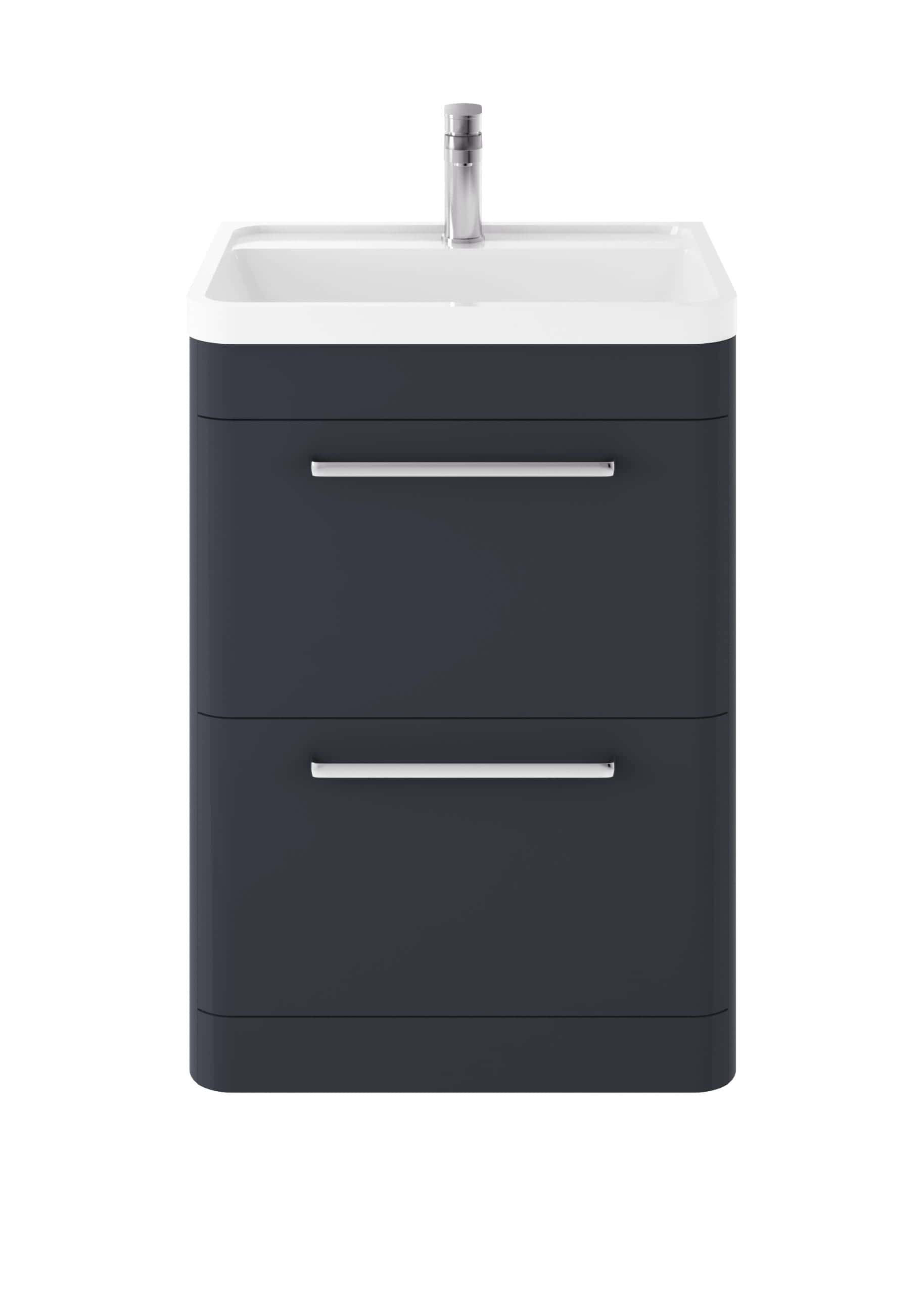 Sleek modern bathroom vanity unit with integrated sink and chrome handles, perfect for contemporary bathrooms and ensuring optimal storage and style.