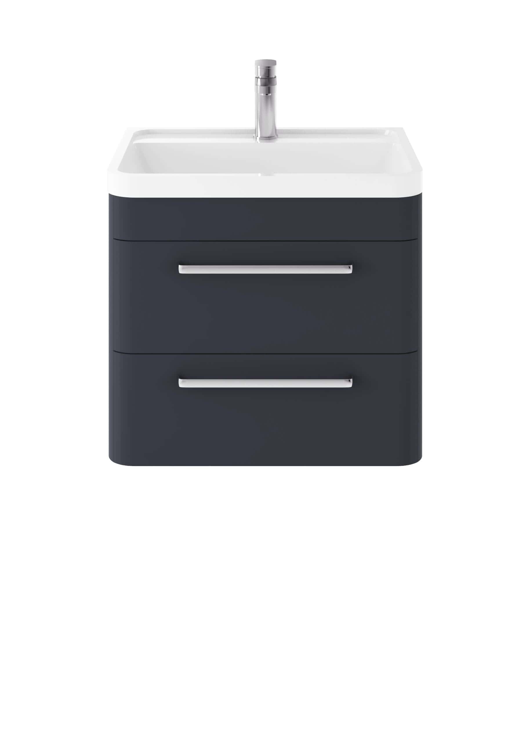 Modern bathroom vanity unit with sink and chrome handles, ideal for contemporary bathroom interiors.