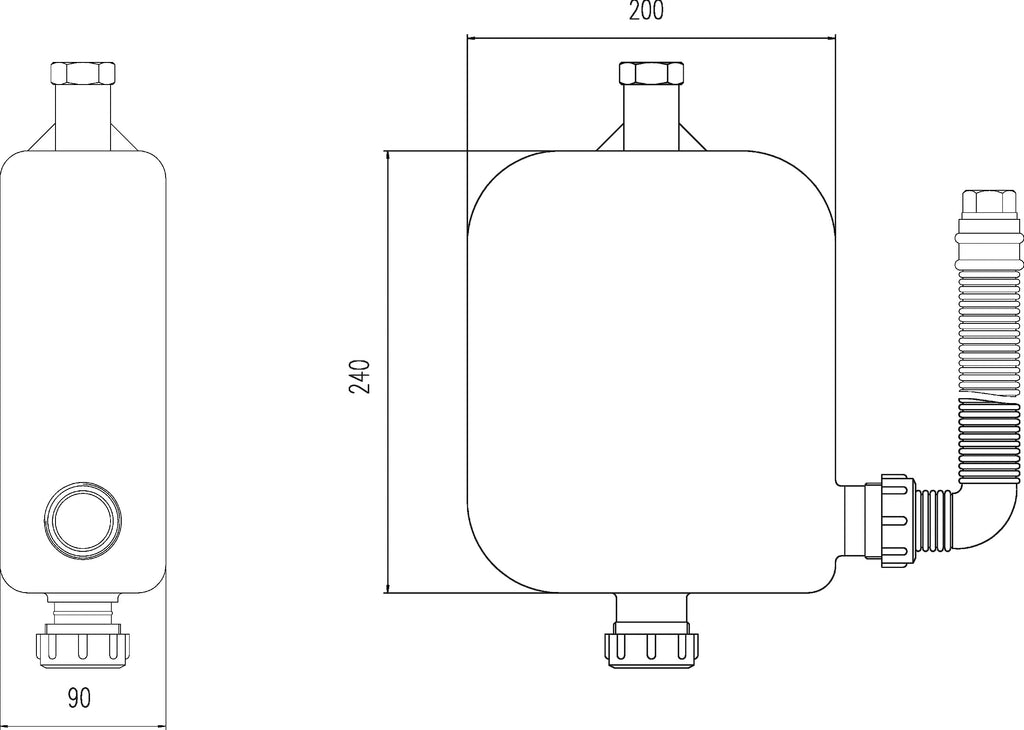 Flexible water heater expansion tank with plumbing fittings, ideal for bathroom installation and ensuring optimal water pressure regulation. Suitable for modern bathroom plumbing systems.
