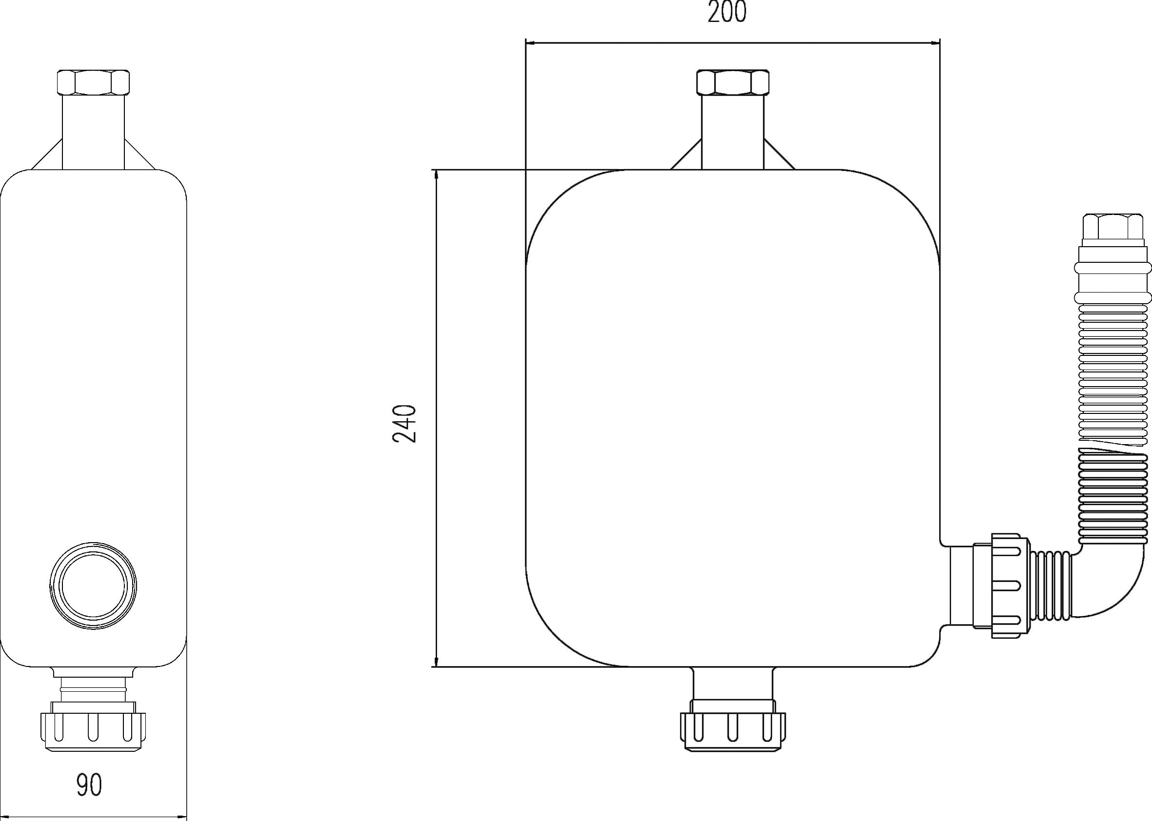 Flexible water heater expansion tank with plumbing fittings, ideal for bathroom installation and ensuring optimal water pressure regulation. Suitable for modern bathroom plumbing systems.