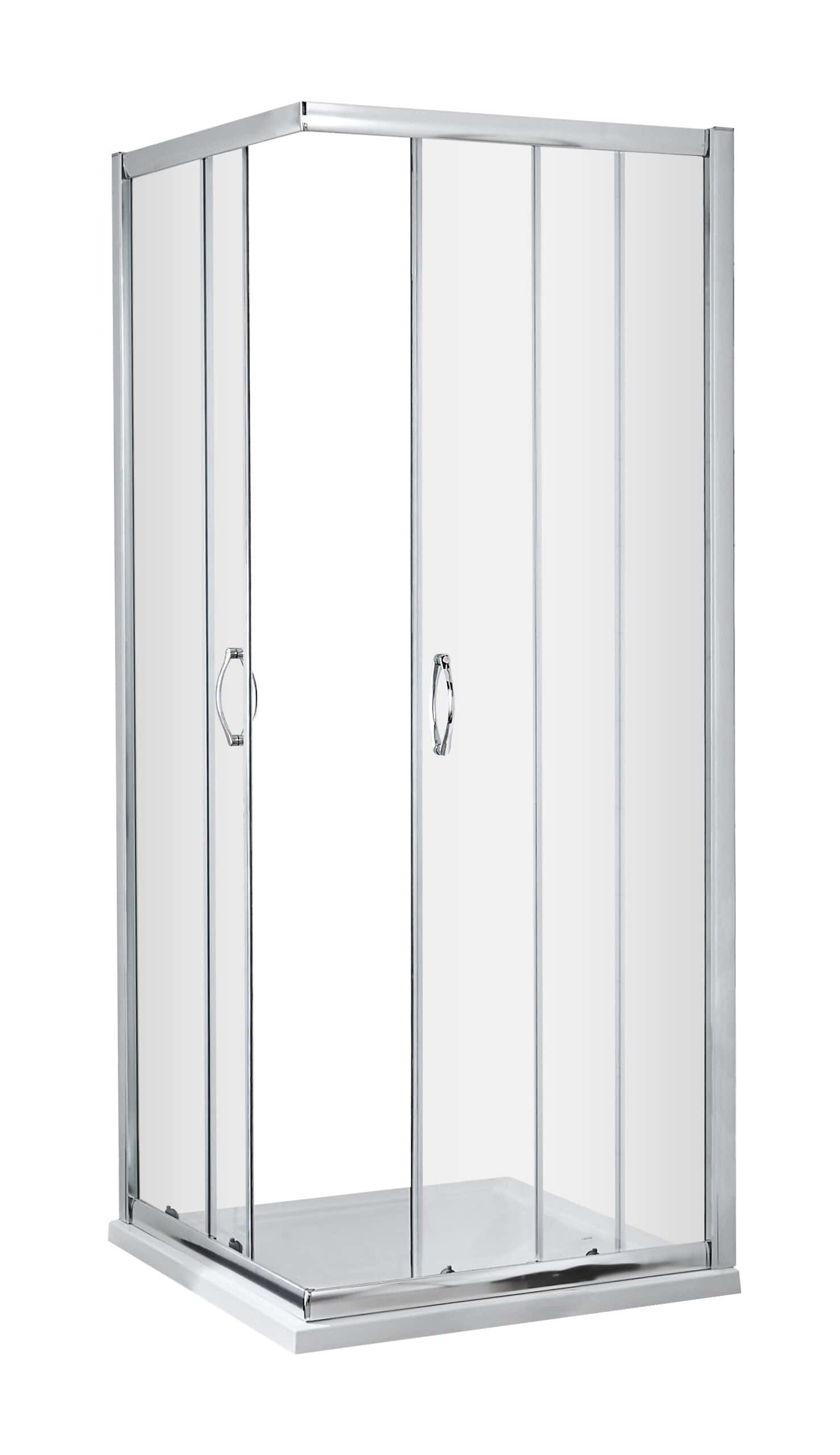 Shower enclosure with clear glass doors and aluminium frame, perfect for modern bathroom designs.