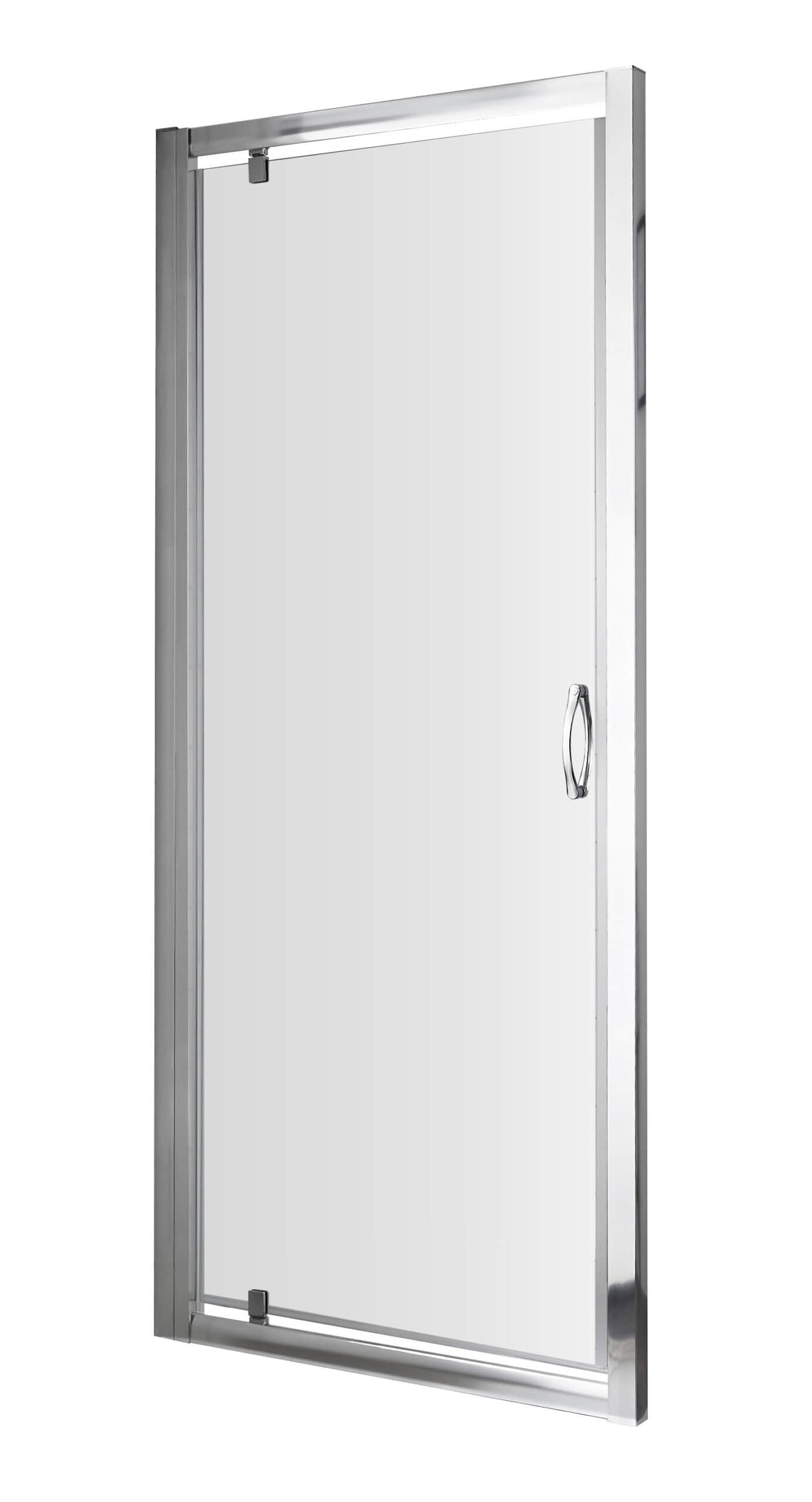 Sleek glass shower door with aluminium frame, easy access handle, suitable for modern bathrooms, ensures durability and a stylish look for Bubly Bathrooms.