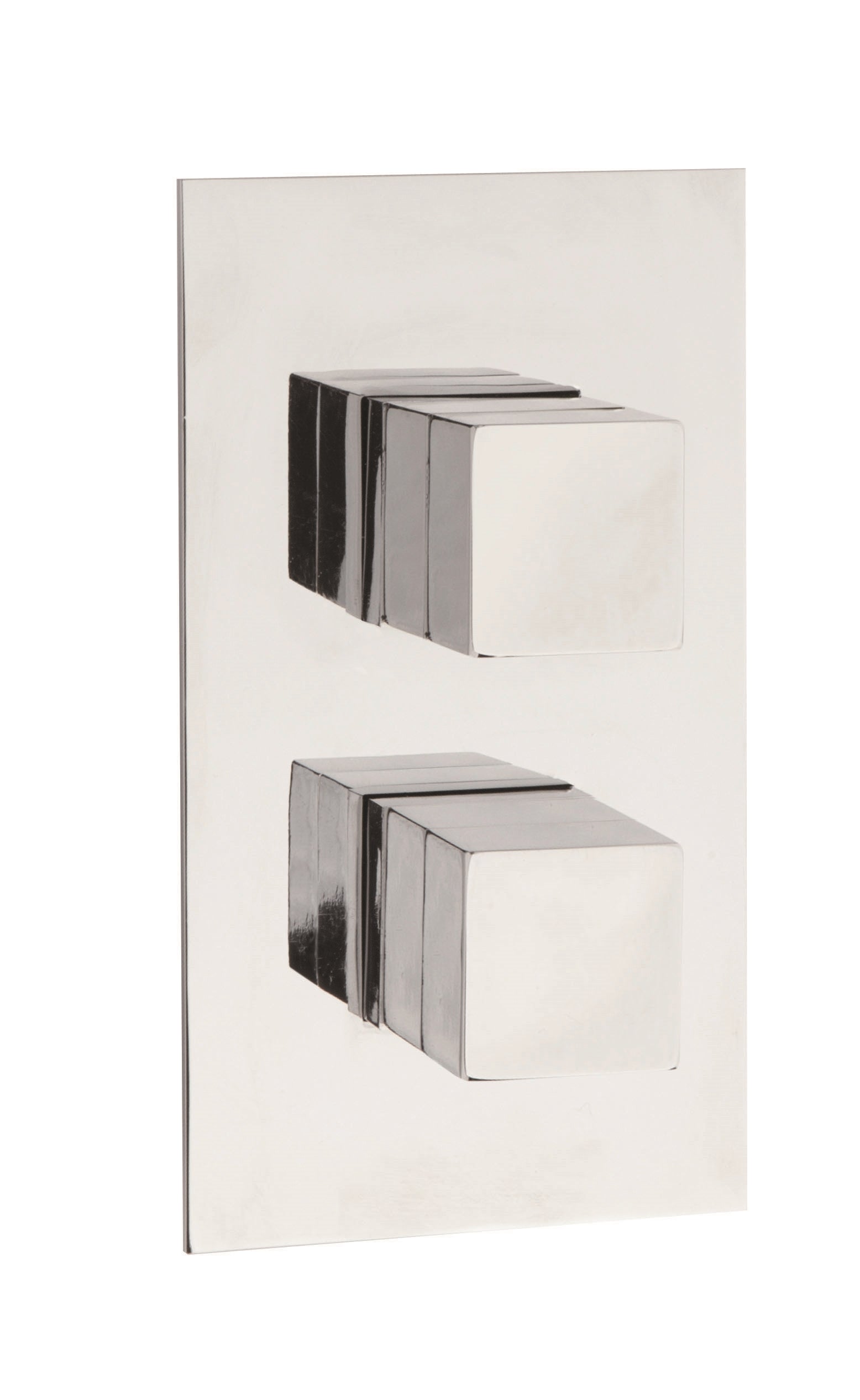 Polished chrome dual flush toilet flush buttons for modern bathroom design.