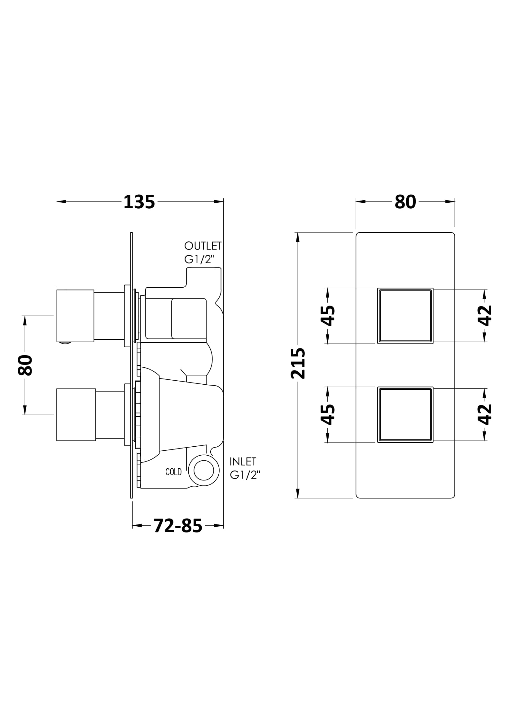 High-quality Bubly Bathrooms plumbing fixture technical drawing for bathroom renovation and design, featuring detailed measurements and installation details.