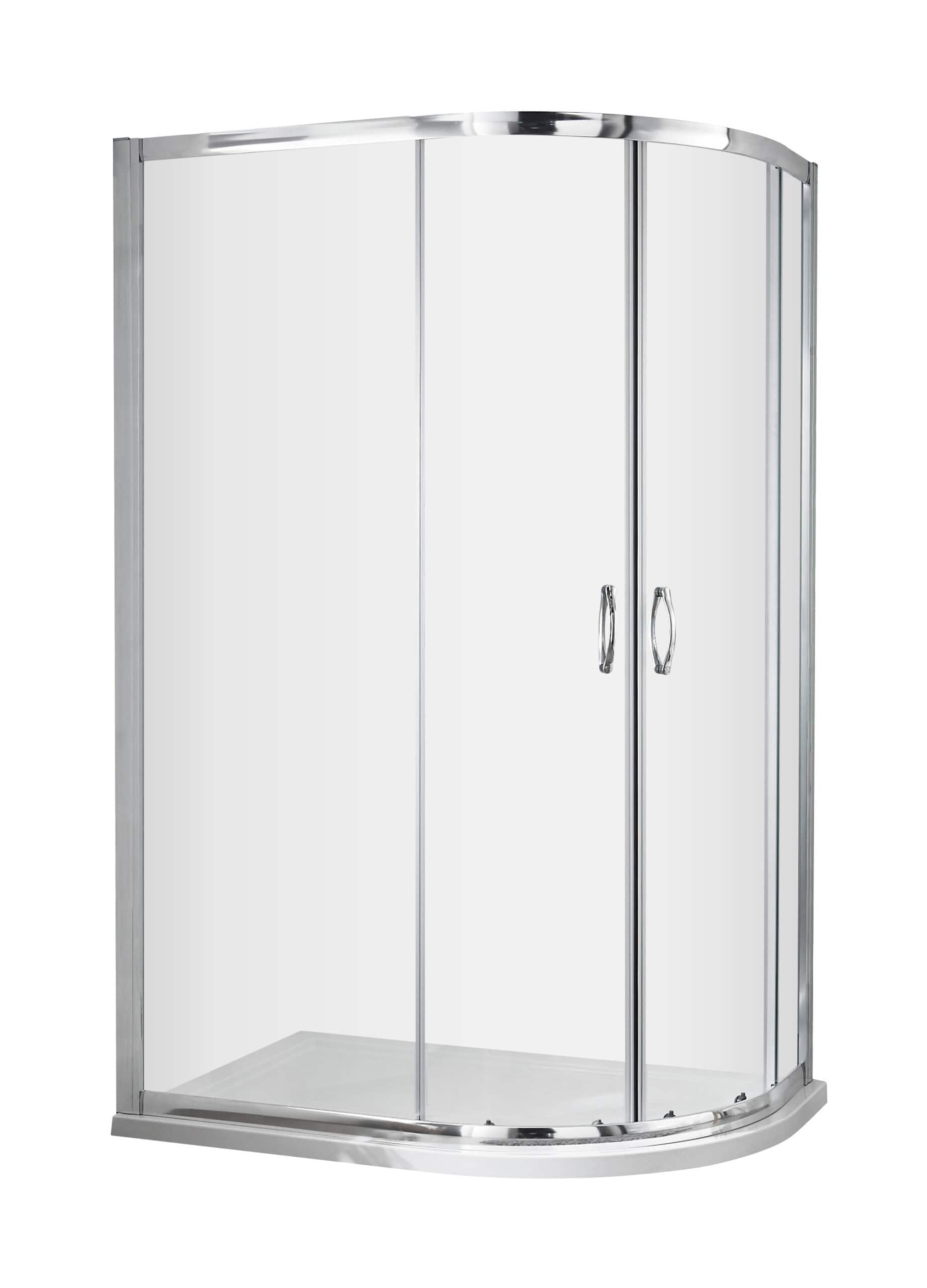 Polished aluminium quadrant shower enclosure with sliding doors for modern bathroom renovation. Perfect for space-saving shower solutions in stylish bathrooms.