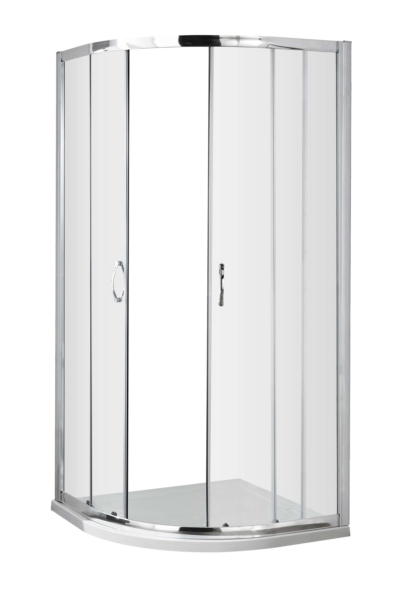 Shower cubicle with curved glass doors and chrome frame, ideal for modern bathrooms. Easy to install and maintain, perfect for creating a sleek, functional shower space.