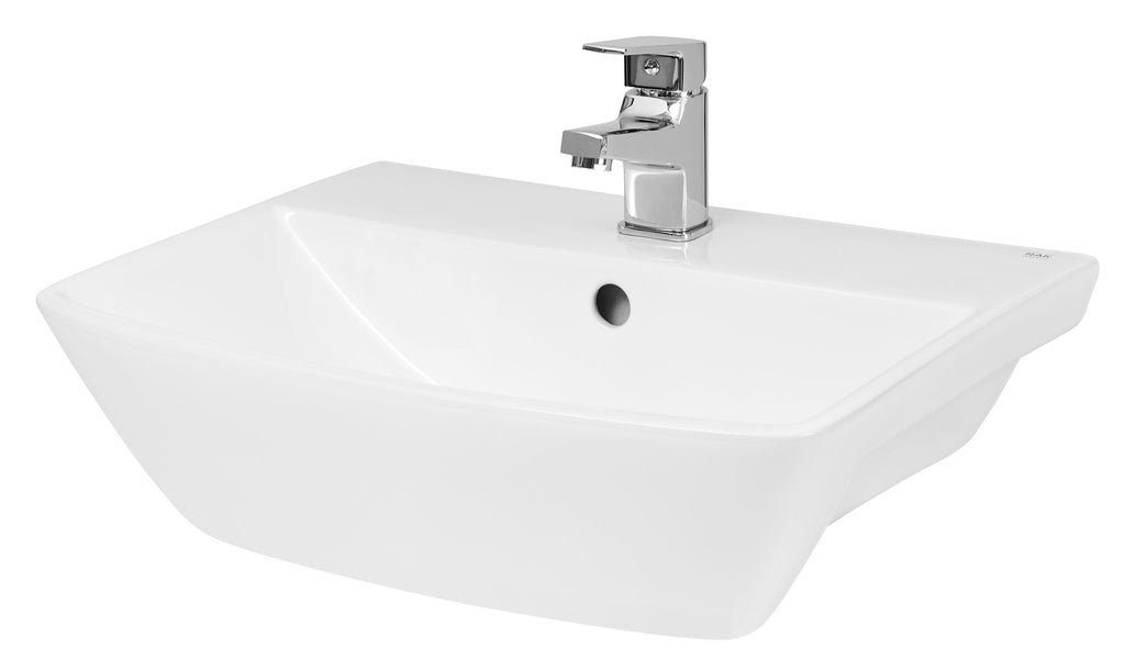 Sleek white bathroom washbasin with modern chrome tap, ideal for contemporary bathroom designs and bathroom renovations. Perfect for stylish, functional bathroom fixtures.