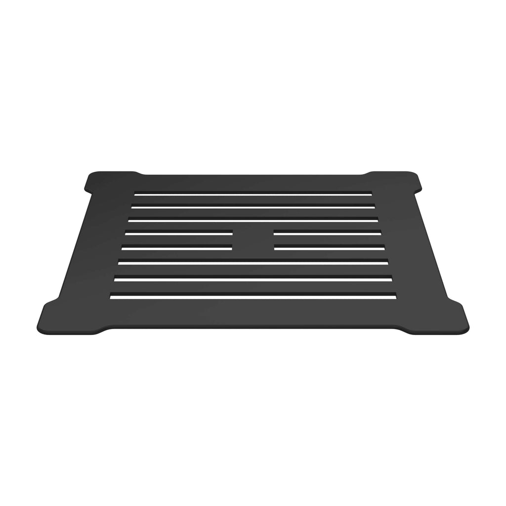 Black bath mat with a slatted design designed for safety and comfort at bubly.co.uk.