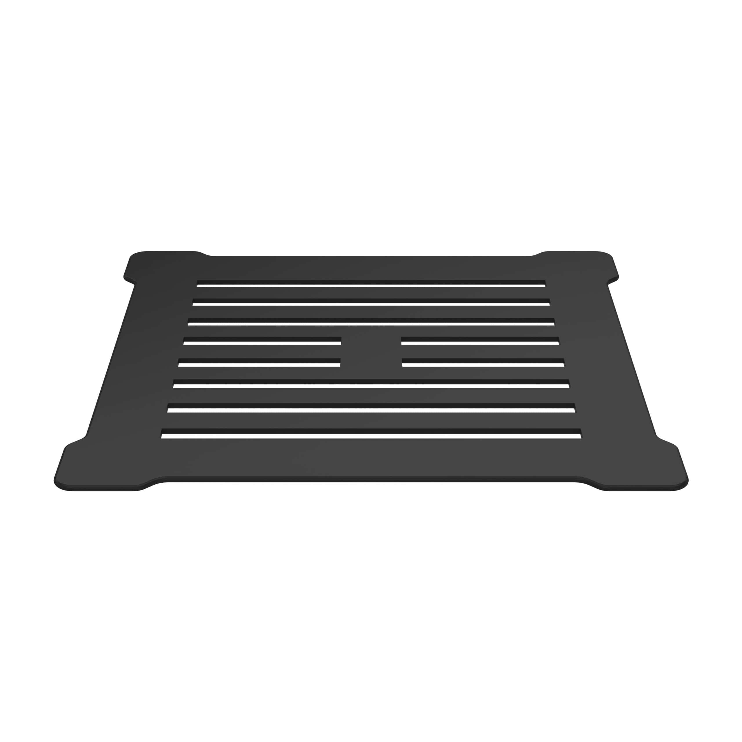 Black bath mat with a slatted design designed for safety and comfort at bubly.co.uk.