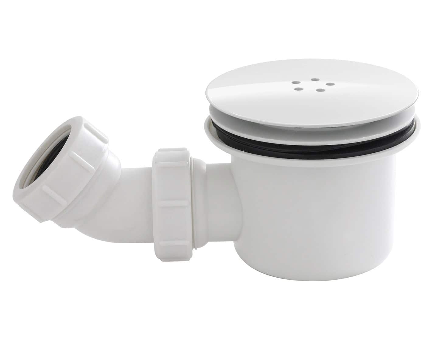 High-quality white PVC bathroom sink drain trap with rubber washer sealing for plumbing repair and installation. Suitable for modern bathrooms, easy to assemble, and corrosion-resistant.