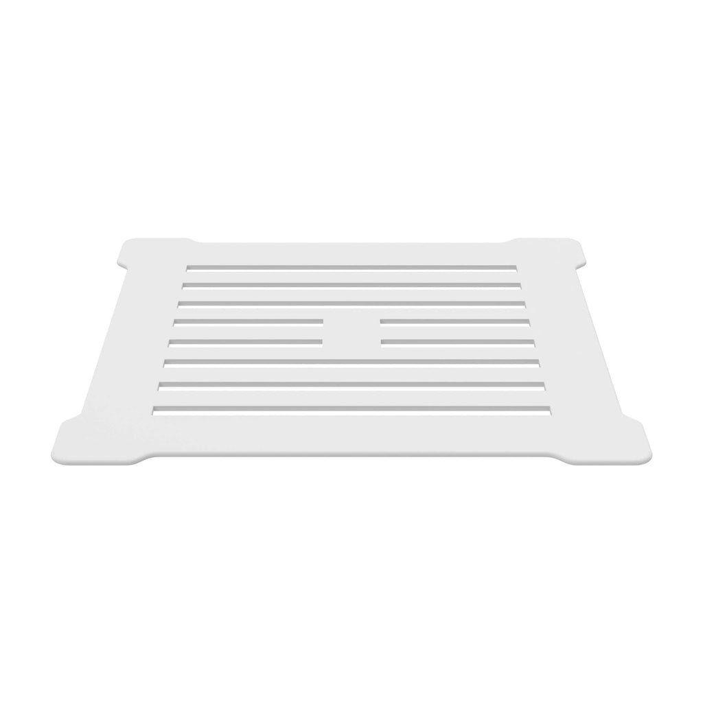 Light grey bathroom drain cover, non-slip shower mat for safety and hygiene, compatible with various bath and shower trays, easy to clean, durable plastic bathroom accessory.