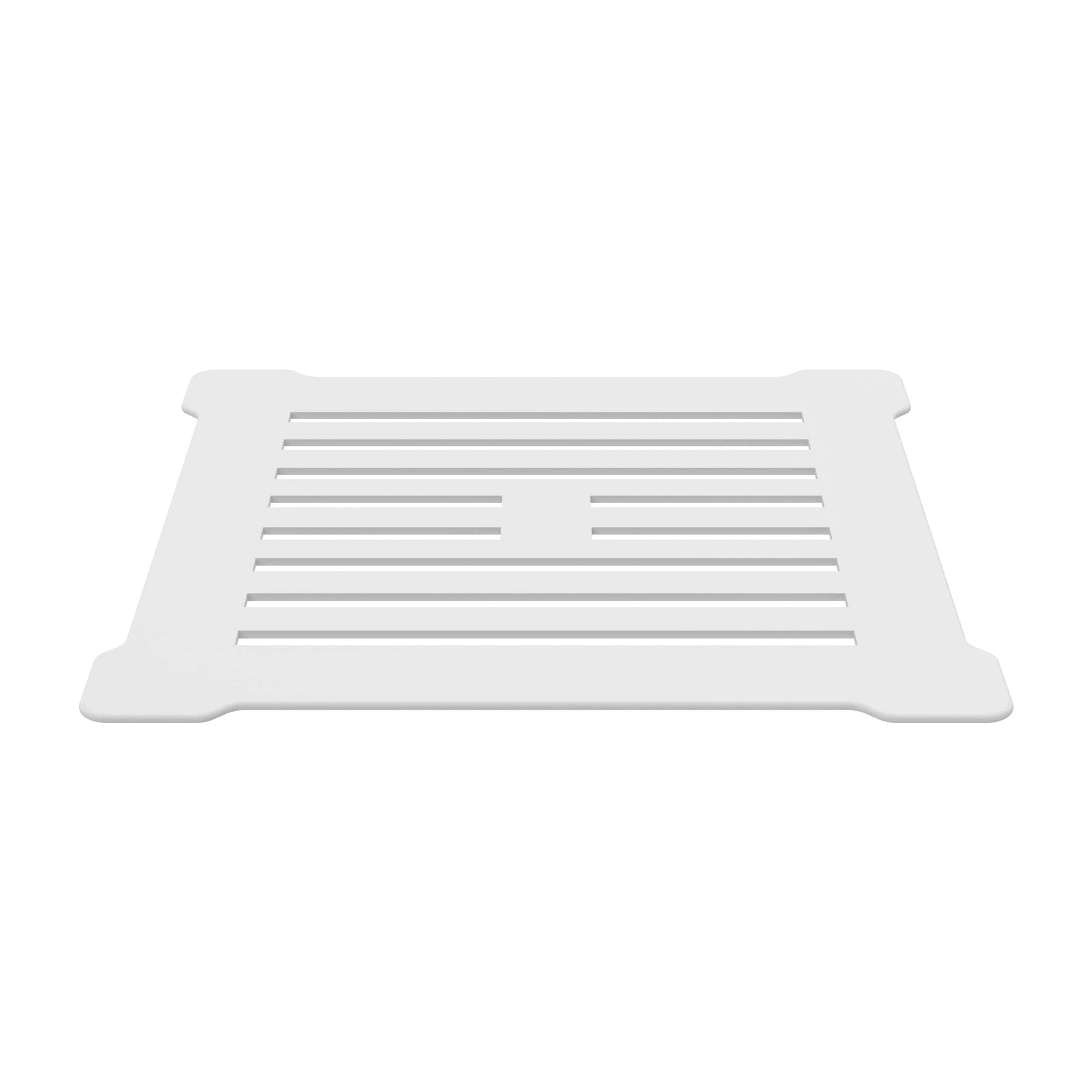 Light grey bathroom drain cover, non-slip shower mat for safety and hygiene, compatible with various bath and shower trays, easy to clean, durable plastic bathroom accessory.