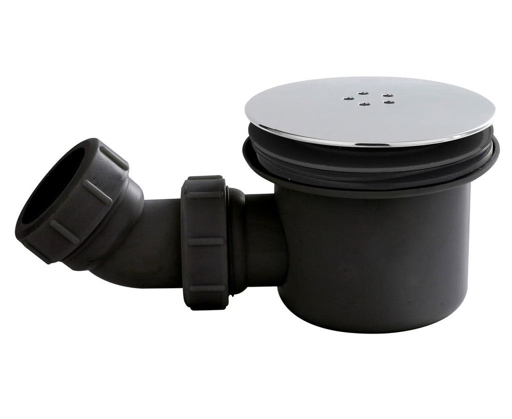 Flexible bathroom waste pipe with adjustable fittings and a chrome cover, ideal for plumbing installations. Suitable for modern bathroom designs, ensuring proper drainage and leak prevention.